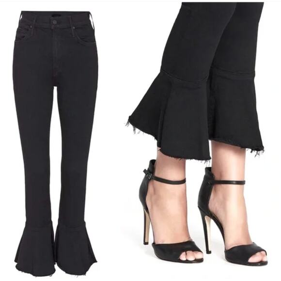 Mother Denim The Cha Cha Fray Jeans Black Not Guilty Capsule Vacation Flare Easy - Picture 5 of 13